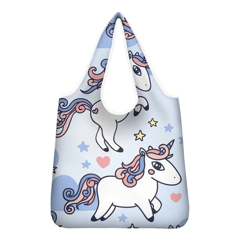 

Сумка-тоут женская с принтом единорога, маленький вместительный саквояж для покупок, уличная дорожная Сумочка на плечо