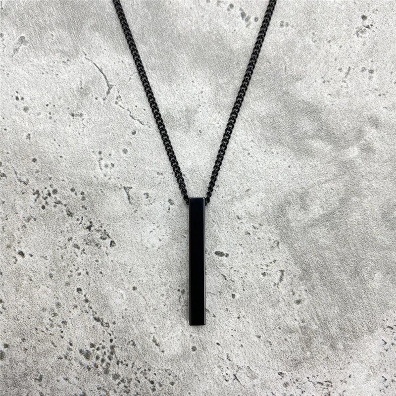 

Hot Trendy Rectangle Pendant Necklace Men Black Color Classic Stainless Steel Cuban Chain Necklace For Men Women Jewelry Gift