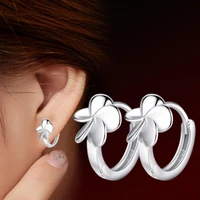 new sterling silver new woman jewelry fashion hoop earrings for women high quality retro five leaf flower leaf grass pop