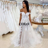 lace vintage wedding dresses 2021 off shoulder split side boho bride dress cheap wedding gown sleeveless button a line