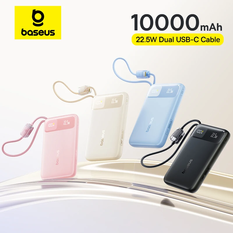 Фото Baseus 10000 мАч Power Bank 22,5 Вт Встроенный двойной кабель USB-C более тонкий быстрая зарядка для iPhone 17 Pro Max Samsung S25 Xiaomi Poco №1