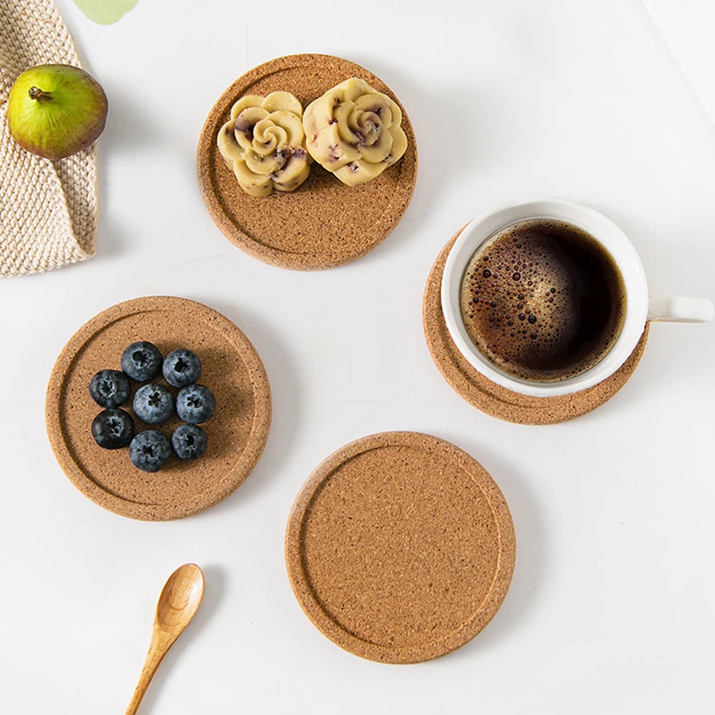 1PCS Coasters Round Shape Dia 10cm Plain Natural Cork Coasters Wine Drink Coffee Tea Cup Mats Table Pad For Home Office Kitchen