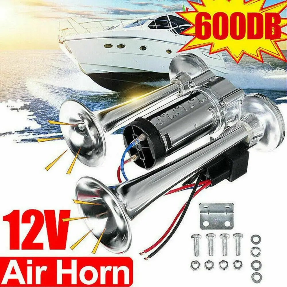 

600db 12V Dual Trumpets Super Loud Car Electric Horn Truck Boat Train Speaker Wires and Relay for Motorcycle Car Boat Truck