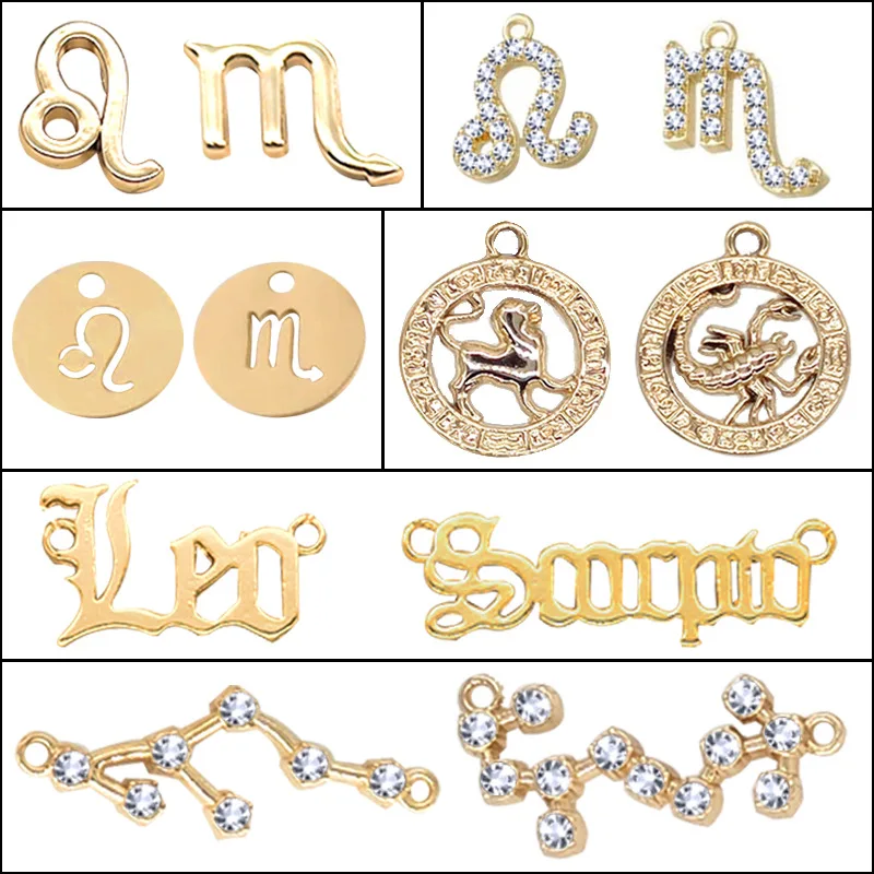 

6 Styles Zodiac Sign Pendant Wholesale Constellation Charms for Necklace Bracelet Jewelry Accessories Part Gold Silver Color