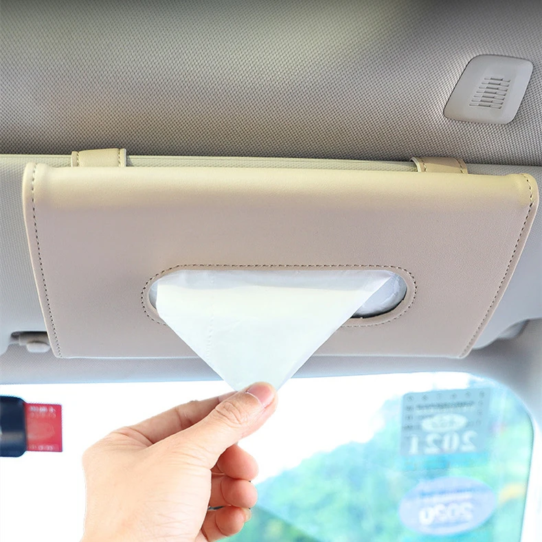 

2022 Car Visor Tissue Holder PU Leather Hanging Paper Towel Clip Napkin Holder Backseat Tissue Case Auto Interior Accessories
