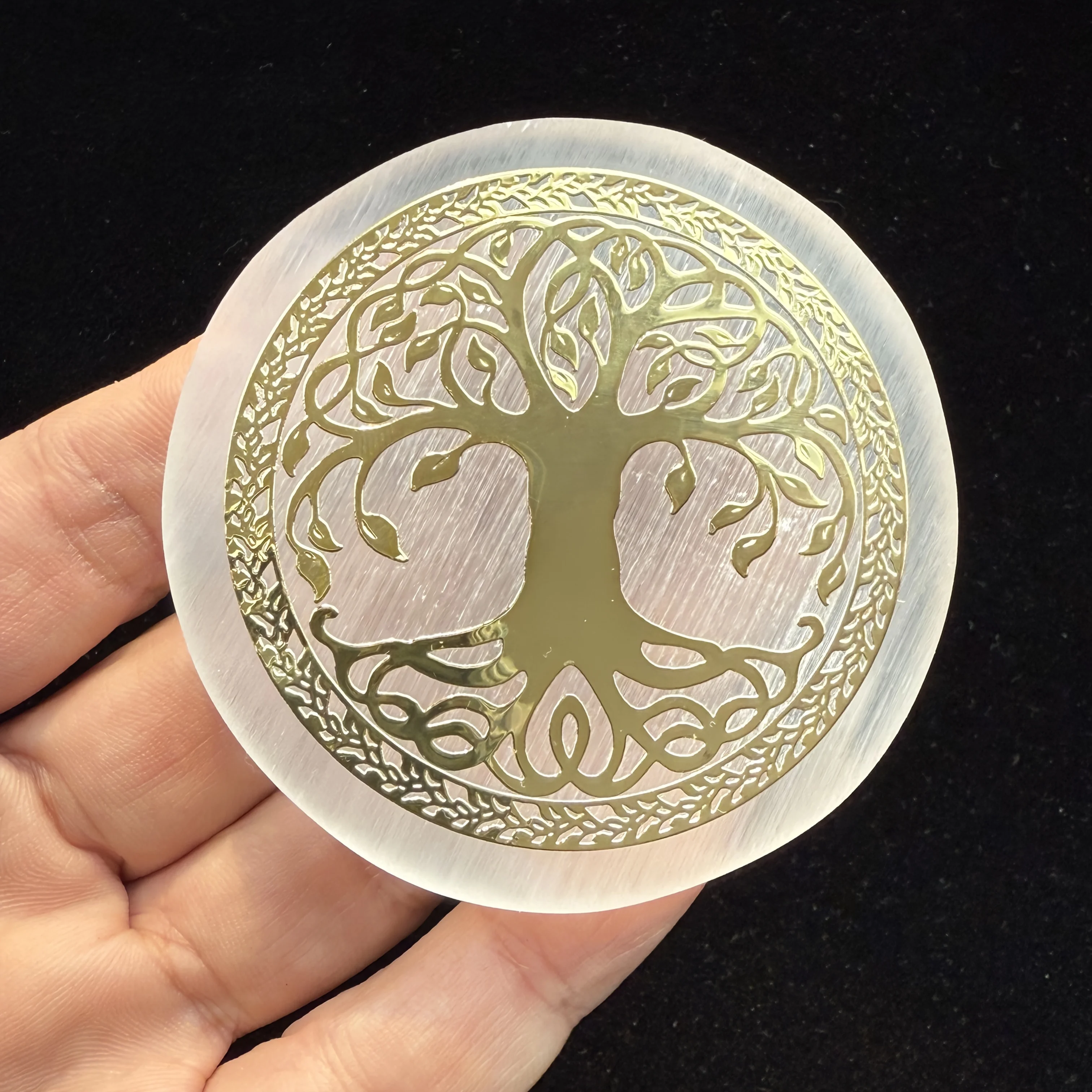 

6 см натуральный кристалл белый селенит узор ломтик Древо жизни, натуральный селенит диск кварц Хрустальное дерево