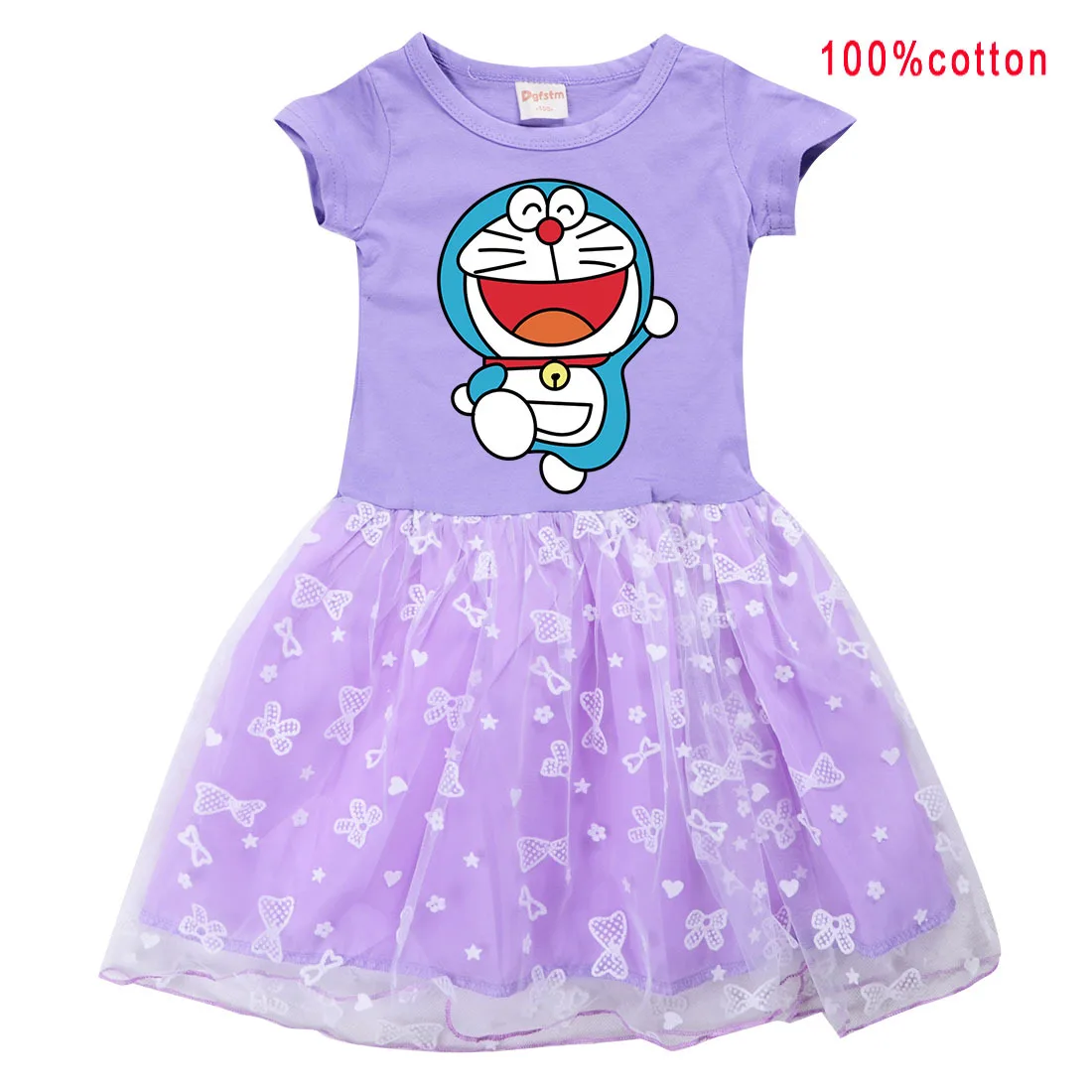 

Doraemon Girls Sparkle Dress Cotton Baby Kids Summer Short Sleeve T Shirt Little Girl Costume Toddler Pink Dress Elegant Vestdio