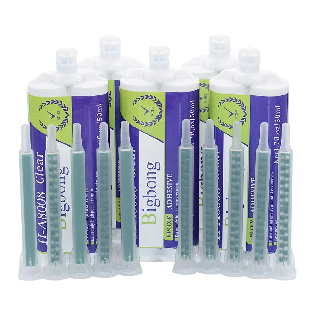 

5 шт., 50 мл, прозрачные клеи AB для эпоксидной смолы, набор прочного клея 1:1 с 10 статическими смешивающими насадками, Смешанная трубка