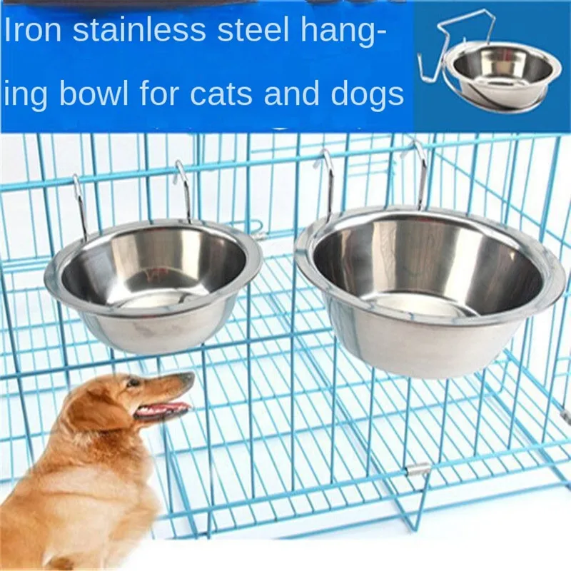 

Stainless Steel Hanging Bowl Dog Feeder Clamp Holder Pet Feeding Dish Puppy Cage Stationary Food Water Bowls Dogs Single Bowl S