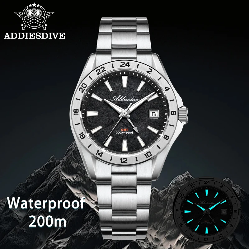 Фото Мужские часы ADDIESDIVE GMT AD2548 из нержавеющей стали, швейцарские кварцевые часы Ronda 515-24H с сапфировым стеклом, BGW9, светящиеся, водонепроницаемые до 200 м №3