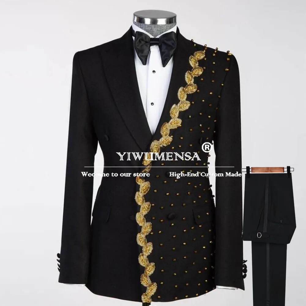 Мужские костюмы ручной работы с вышивкой бисером смокинги для жениха (пиджак