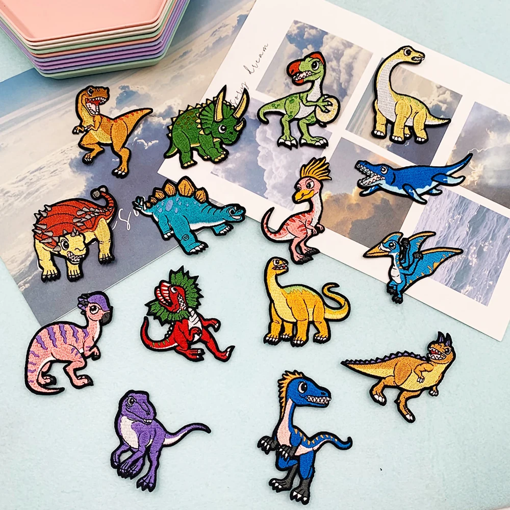 

Jurassic Tyrannosaurus Rex Embroidery Punk Dinosaur patches for children's clothing Anime iron patches Thermoadhesive badge