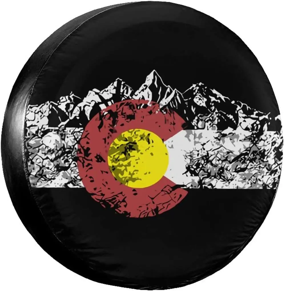 

YIBEIKJ Mountain Colorado Flag Spare Tire Cover Dust-Proof Waterproof Wheel Protectors Universal Fit for Truck Trailer Rv SUV Tr