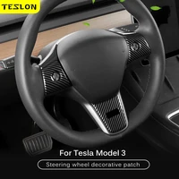 teslon for tesla model 3y abs carbon fiber steering wheel cover wrap kit frame patch car inter 2021ior accessories compatible