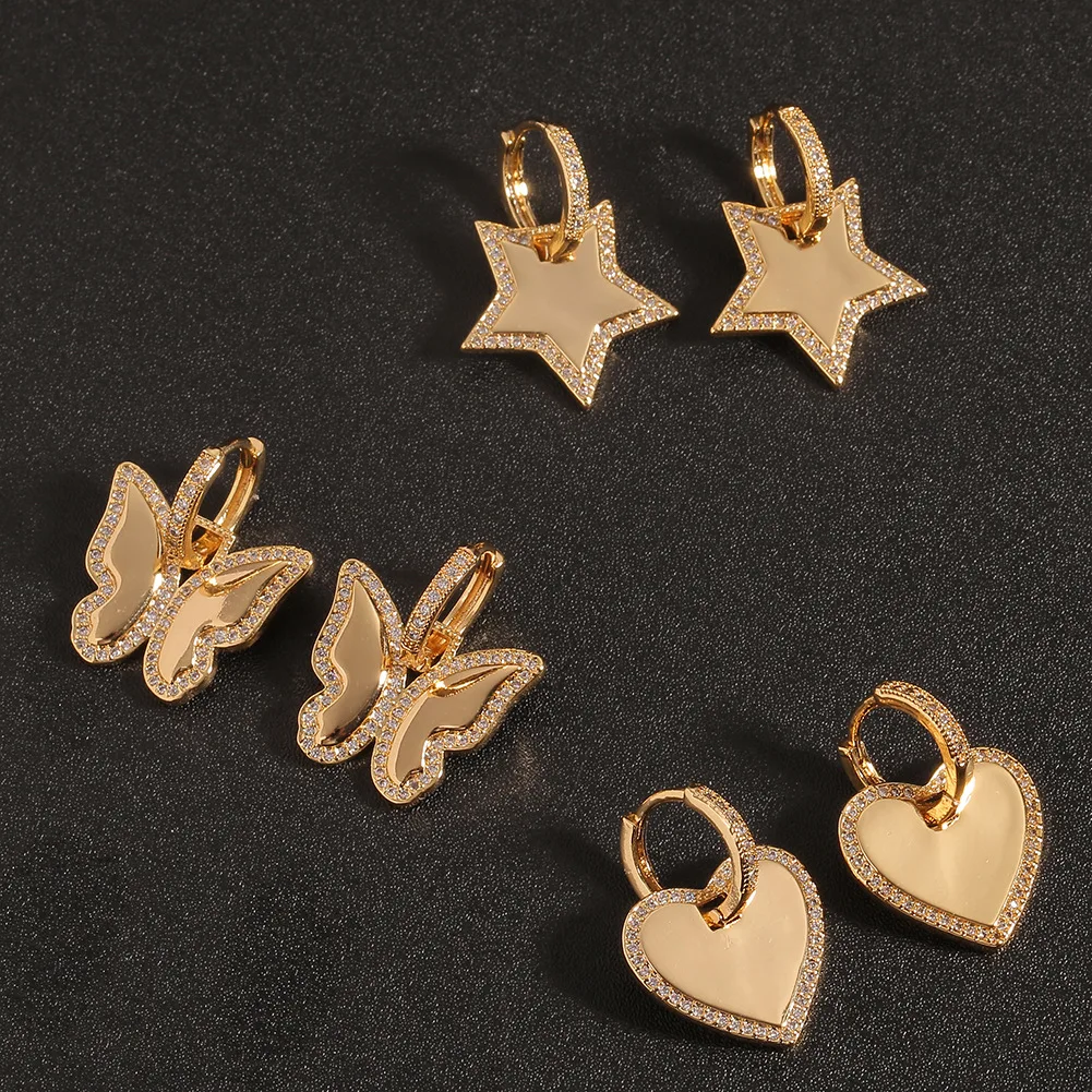 

2021 European and American Exaggerated Jewelry Copper Five-pointed Star Butterfly Love Earrings Women's Couple Gifts