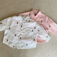 2022 autumn girl baby cute bear long sleeve blouse toddler boy embroidery pocket bottoming shirt children fashion cotton tops