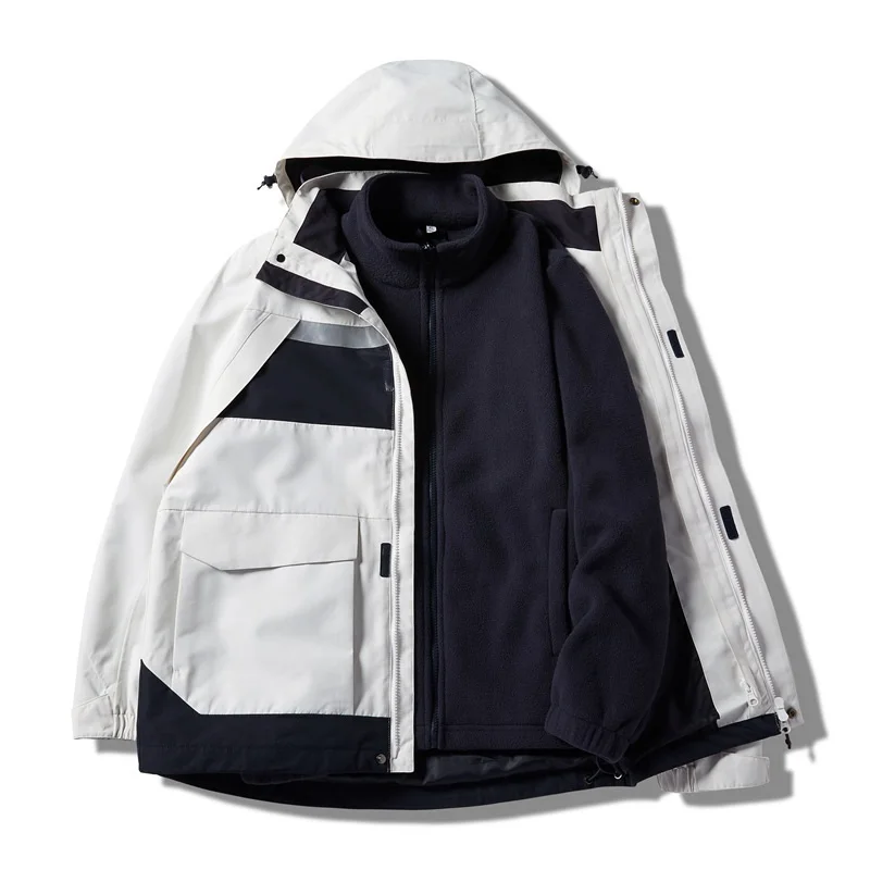 Couple's Three-in-one Color-blocking Waterproof Jacket Outdoor Windproof Detachable Travel Mountaineering Suit  Winter Coat