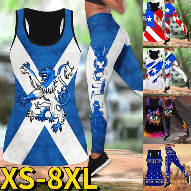 2023 Spring New Design Printing Yoga Sleeveless Shirt Tank Tops for Women Yoga Leggings Sports Wear Suit Two Piece Set XS-8XL