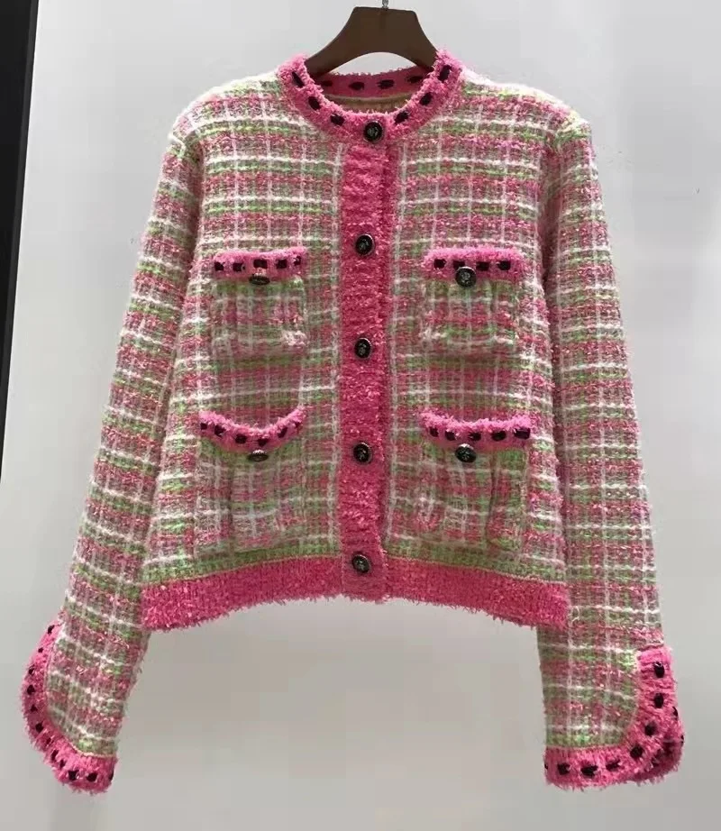 High Quality New 2022 Autumn Winter Cardigan Jackets Women Color Block Wool Knitting Long Sleeve Casual Cardigan Coats Outwear