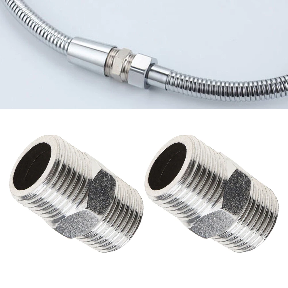 

2pcs Shower Hose Extension 304 Stainless Steel Joint Universal Hose Extender Make Hose Longer Extend 1/2inch To 1/2inch