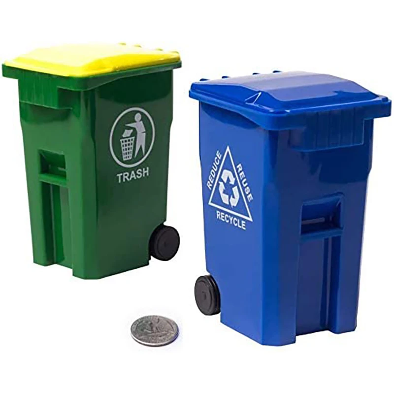 

Mini Curbside Garbage Trash Bin Pen Holder And Unique Tiny Size Recycle Can Set Pencil Cup Desktop Organizer Green Blue 2 Pack