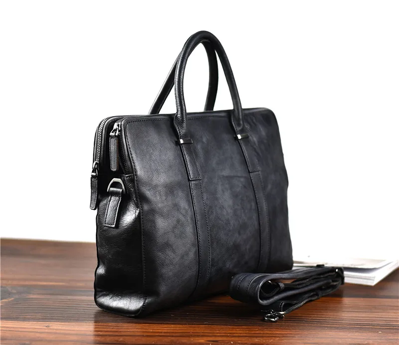 Vintage fashion luxury natural real leather men's large-capacity briefcase casual daily work computer handbag lady messenger bag
