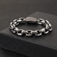 haoyi stainless steel square chain bracelet for men fashion smooth punk rock cuff jewelry gift