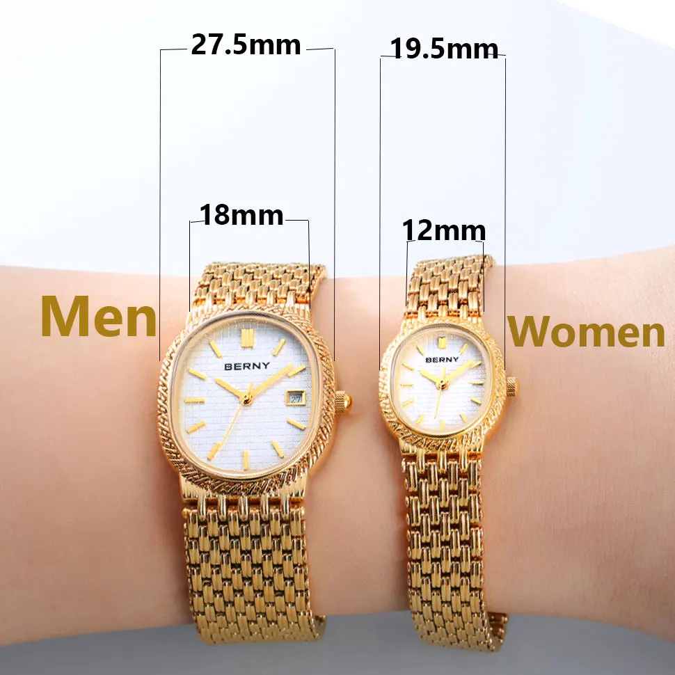 Berny Women/Men Quartz Watch Lover Jewelry Wristwatch Full Stainless Steel Brass Super Sophisticated 30ATM Waterproof Lover Clok enlarge