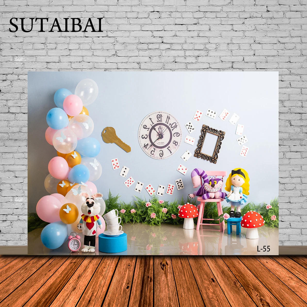 

Princess First Birthday Party Children Tea Party Rabbit Cake Hat Alice In Wonderland Playing Card Photography Baby Backdrops