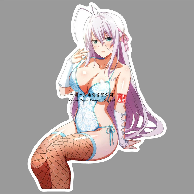 Сексуальная аниме-девушка синий бикини серая наклейка для волос Waifu виниловая -