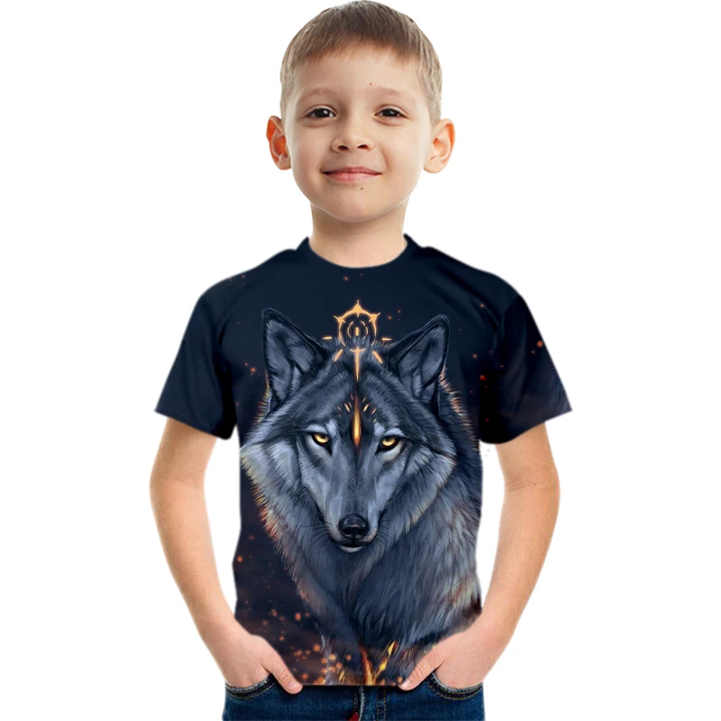 

fashion Wolf T Shirt Boys Clothes Summer Short Sleeve Girls Tops Tees Children Clothing Teen Shirts Wolf Casua Animal t-shirts