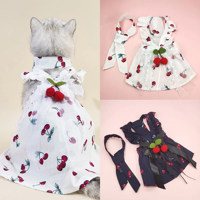 

Cherry Pet Clothes Dog Wedding Dress Meow Skirt Dress Pet Clothing Gift Bow Tie Pet Supplies Princess Style Sweet Comfortable