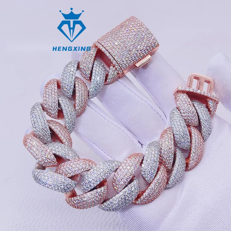 Браслеты-цепочки мужские из серебра 925 пробы с муассанитом 15 мм