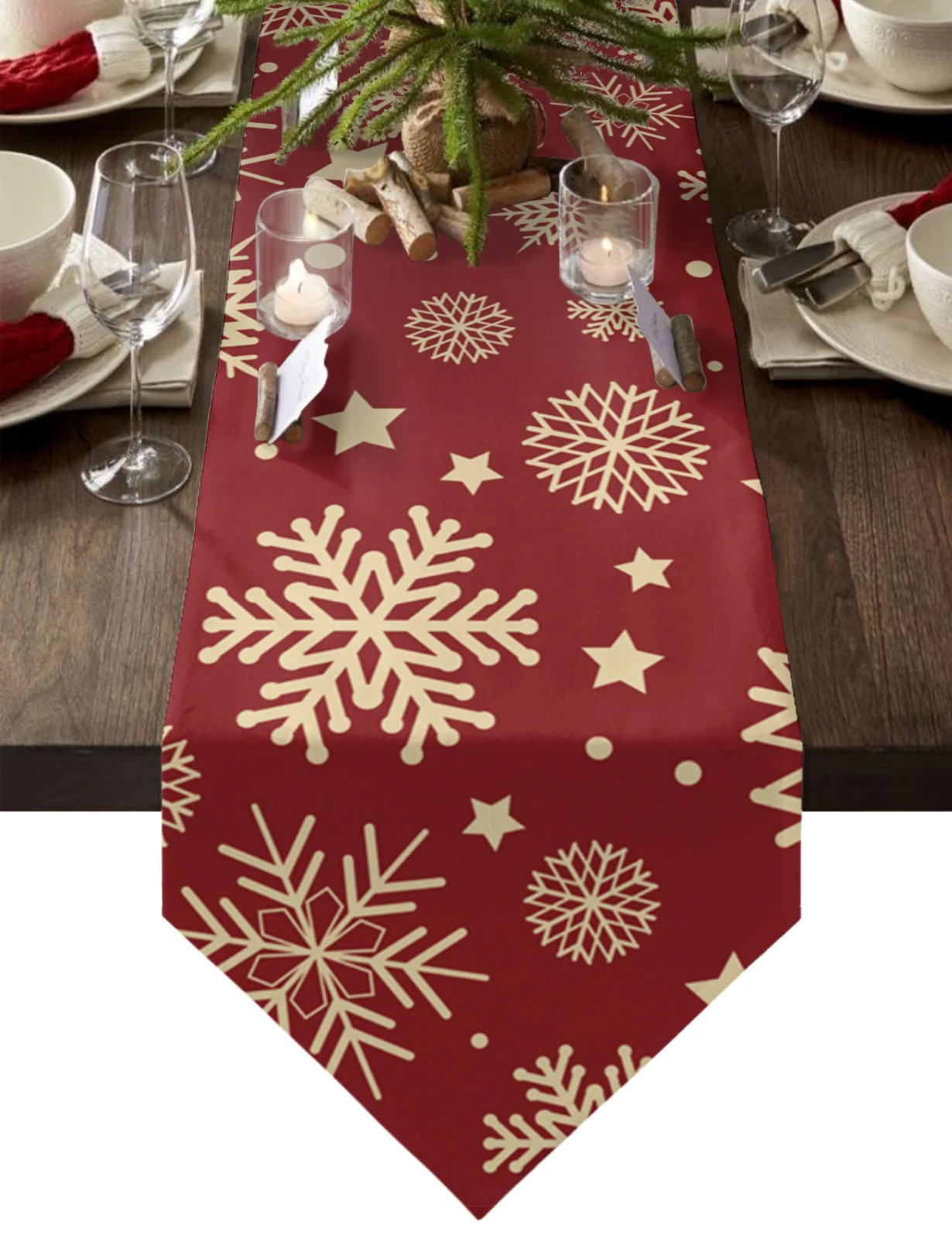 

Christmas Snowflake Winter Red Christmas Home Decor Table Runner Wedding Decoration Tablecloth Kitchen Table Runners