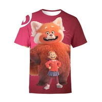 2022 new childrens t shirt rotation deformation red panda cartoon summer girls boys clothes childrens turning red t shirt