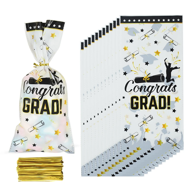 

100Pcs Graduation Candy Bags Congrate Grad Bachelor Hat Cookie Gifts Packing Bags For School Celebration Graduation Party Decor