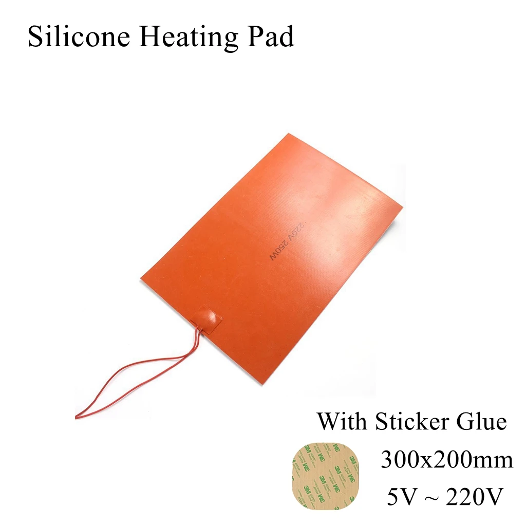 

Silicone Rubber Heating Pad 300x200mm 5V 24V 110V 220V Band Heater Thermal Mat Plate Waterproof 3D Printer Glue Sticker Adhesive