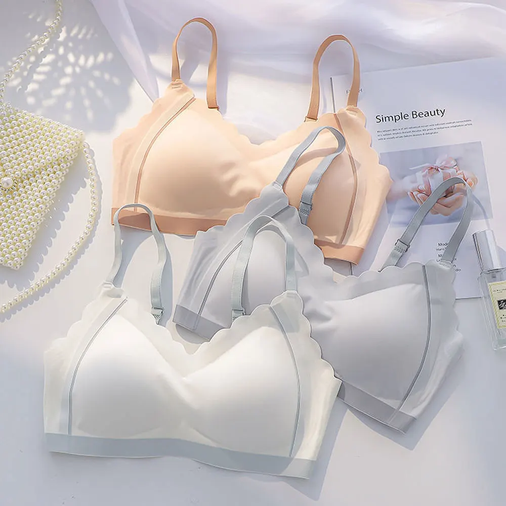 

Бесшовное латексное нижнее белье контрастных цветов, женский спортивный бюстгальтер пуш-ап без косточек, слитный тонкий бюстгальтер