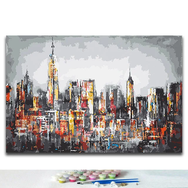 

DIY paints By Numbers Ancient city buildings abstract pictures paintings colorings with kits for hoom wall decor