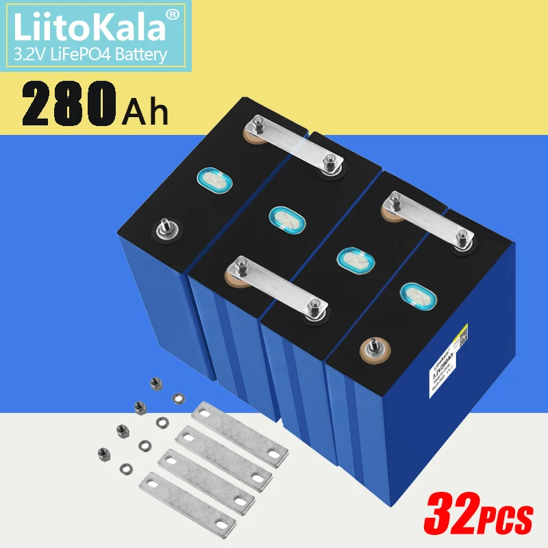 32PCS 3.2V 280AH Lifepo4 Battery LFP Cells Grade A 12V 24V 48V Rechargeable Battery Pack Deep Cycles With Busbars for Golf Cart
