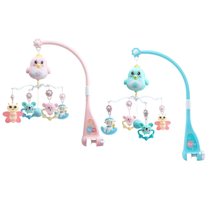 2 Pcs Baby Crib Mobile Music Crib Rattle Music Box Night Light Rotate Newborn Sleeping Bed Rattle Toys, Pink & Blue