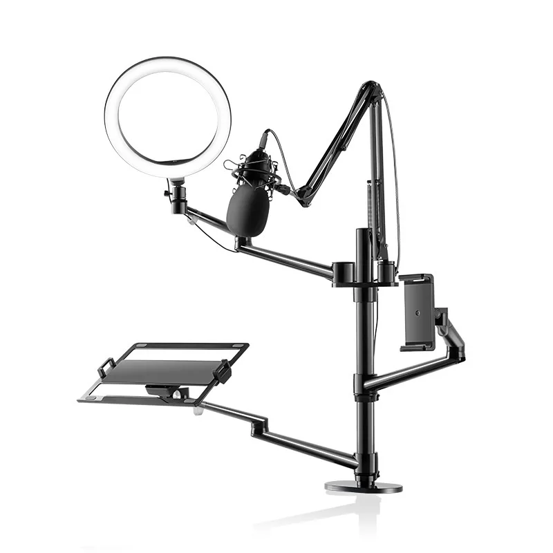 

Selfie Desktop Live Stand Set 6-in-10" LED Ring Light Microphone Mount Compatible with laptop Monitor Tablet Phone