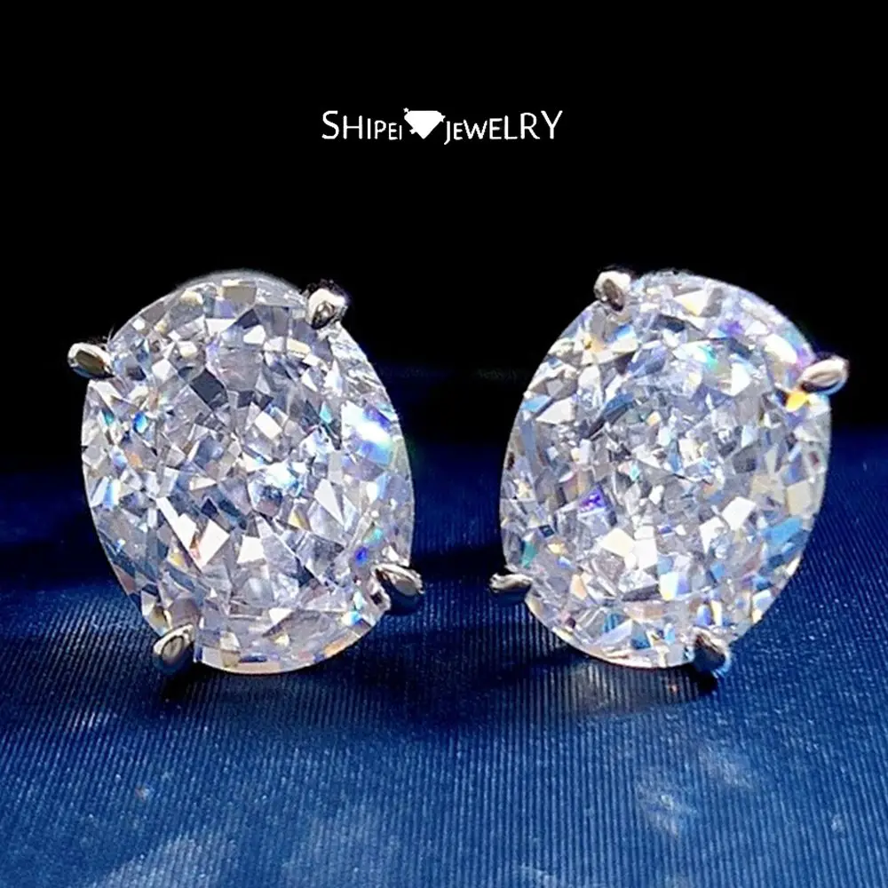 

Серьги-гвоздики Shipei из серебра 100% пробы с искусственным муассанитом овальной формы