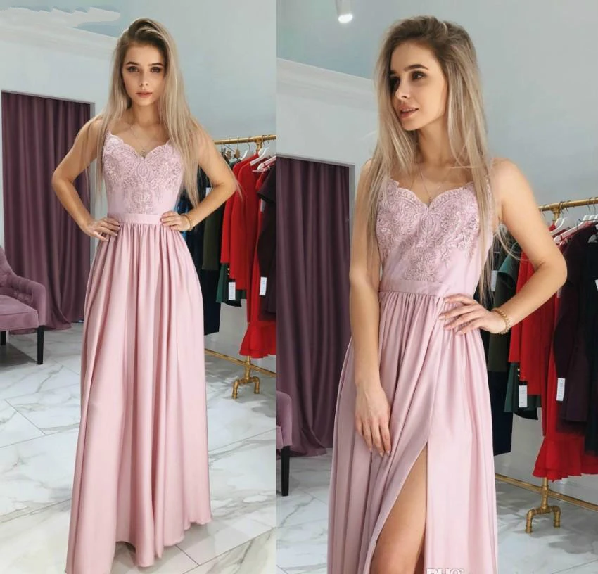 

Женское длинное вечернее платье, розовое ТРАПЕЦИЕВИДНОЕ кружевное платье с разрезом и аппликацией, платье для выпускного вечера, 2023