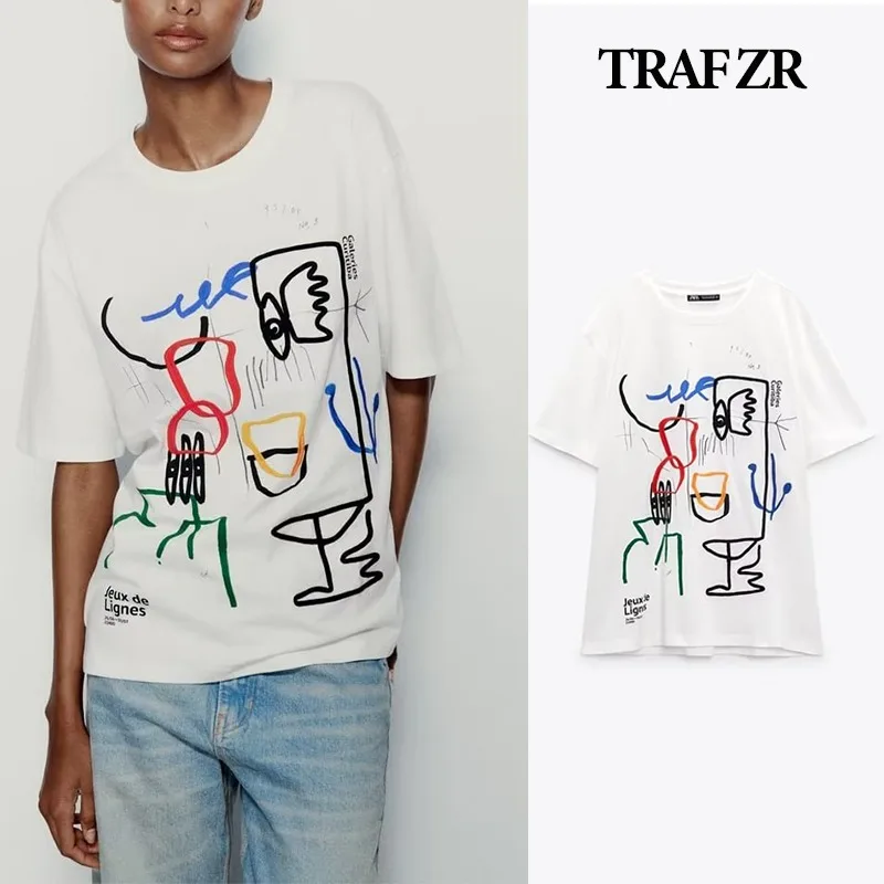 

Женская Винтажная футболка с коротким рукавом, круглым вырезом и вышивкой