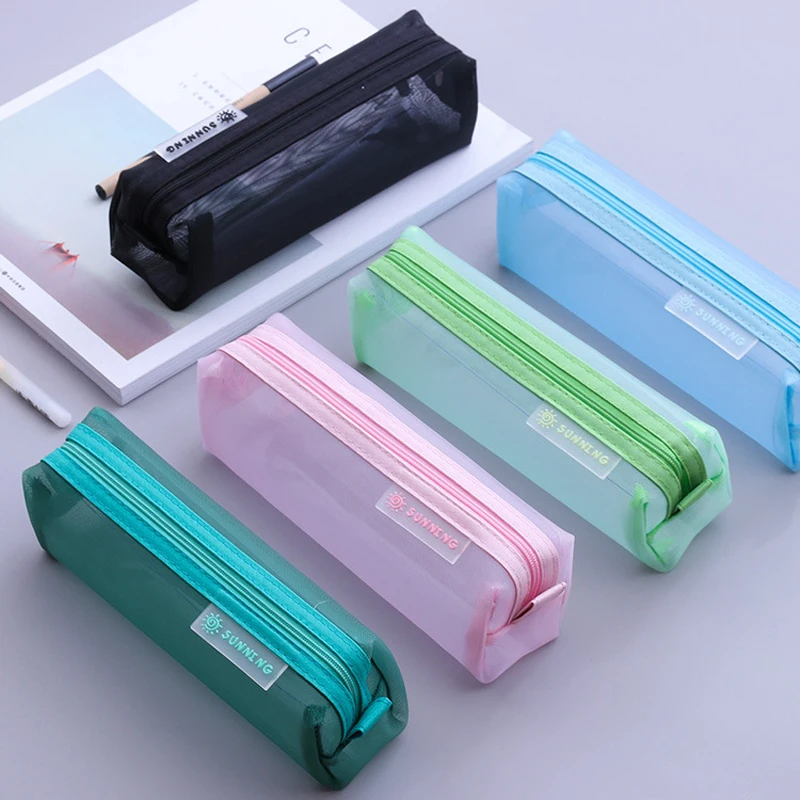 

Transparent Stationery Pencil Bag Student Examination Dedicated Nylon Mesh Pen Case Unisex Large Capacity Pouch School Supplies