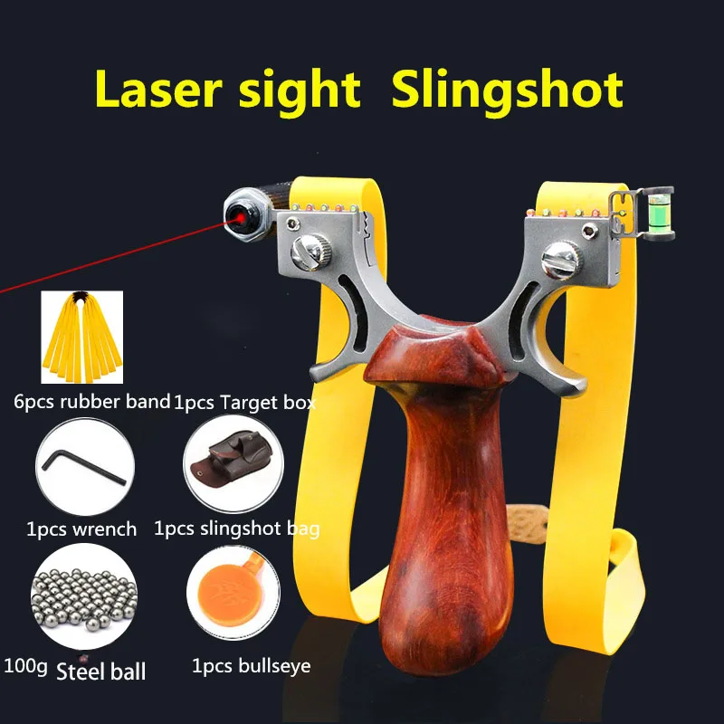 

Wooden Handle Stainless Steel Slingshot Flat Rubber Band Shooting Competitive Optic Sight Outdoor Competitive Hunting Slingshot
