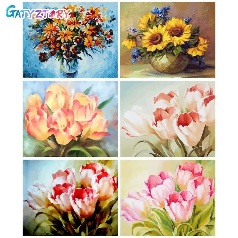 

GATYZTORY Pictures By Number Flowers Kits Home Decoration Painting By Number Flower Drawing On Canvas HandPainted Art Gift