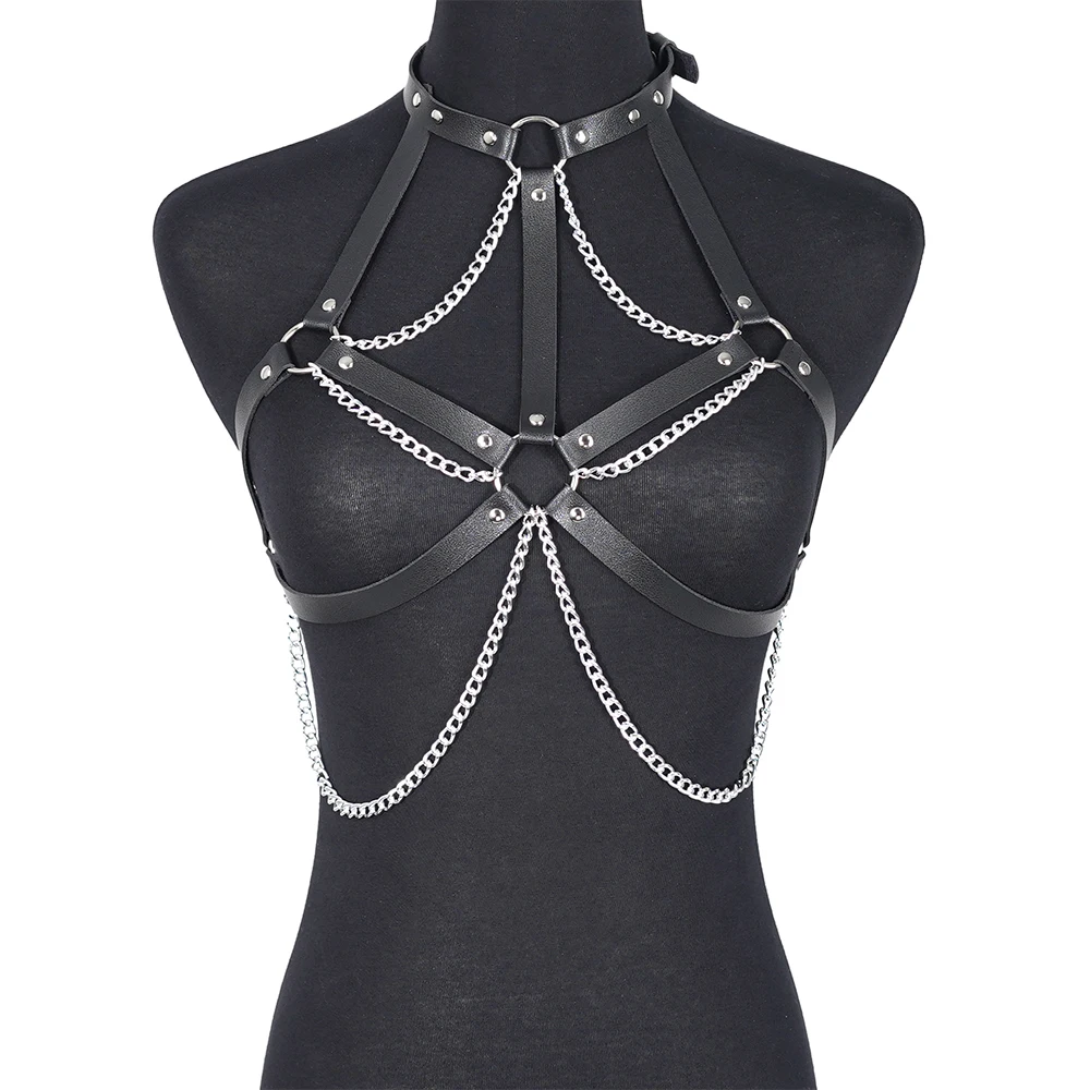Women Sexy Body Chain Harness Belt Leather Lingerie Chest Harness Bondage Lingerie Gothic Fetish Clothing Festival Rave Outfit