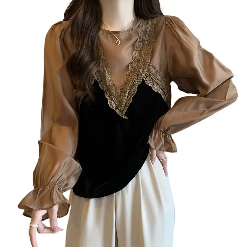 

Пуловер женский в стиле пэчворк, модная футболка в простом стиле, тонкая свободная повседневная одежда с круглым вырезом и длинным рукавом, весна-осень